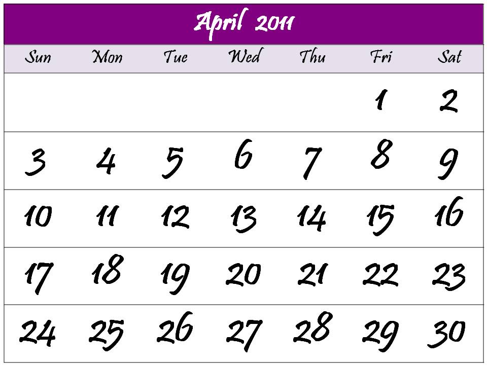 calendar template april 2011. 2011 CALENDAR TEMPLATE APRIL