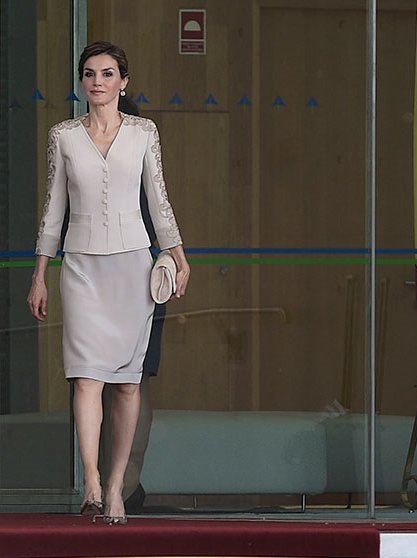 Segolene Royal, French Minister of Ecology, Sustainable Development and Energy with Queen Letizia of Spain arrives prior to a meeting at the Elysee Palace