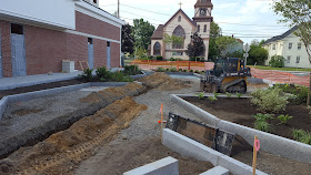 work on the Horace Mann greenspace and location of the new statue makes progress