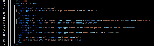 euclid's algorithm - html elements in form element