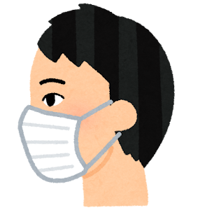 マスクを付けた人の横顔のイラスト（アジア人男性）