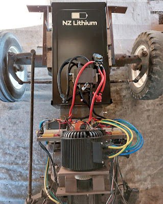 LiFePO4 battery temporarily installed in electric tractor.