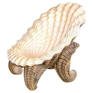 A chair in the shape of an oyster shell