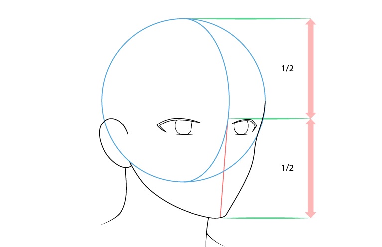 Anime laki-laki wajah 3/4 tampilan mata menggambar