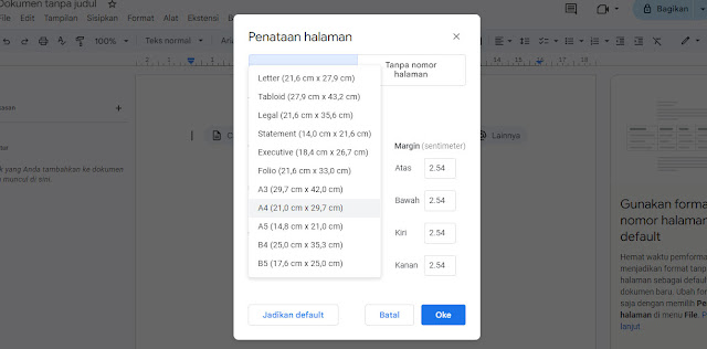 Cara Mengatur Ukuran Kertas dan Margin di Google Dokumen