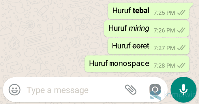 Cara Membuat Teks Tebal, Miring, Garis Tengah, dan Monospace di Whatsapp