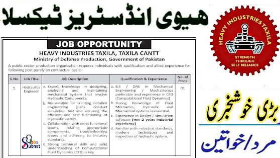 Heavy Industries Taxila Hydraulic Engineer Job 2024