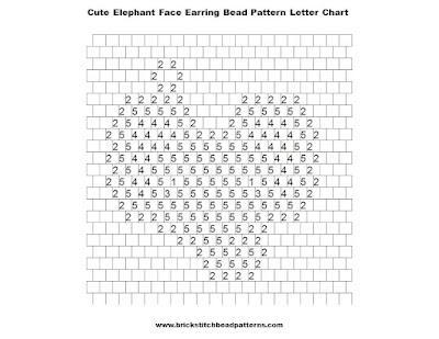 Free Cute Elephant Face Earring Brick Stitch Bead Pattern Letter Chart