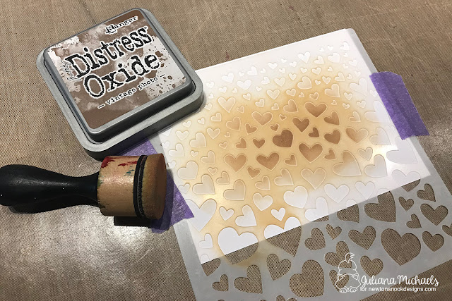 Stenciled background with Newton's Nook Designs Tumbling Hearts Stencil