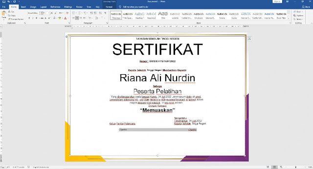 Free Sertifikat .Docx : Contoh Sertifikat Pelatihan Atau Seminar Mircrosoft Word