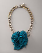 fabric flower necklace with brass chain