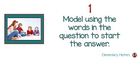 Answering in Complete Sentences: This post shares 5 steps to get the children to use words from the question to answer in complete sentences. Plus, several examples, and ideas for resources.