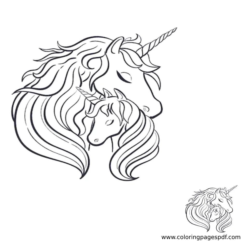 Coloring Page Of A Mother Unicorn With Her Baby