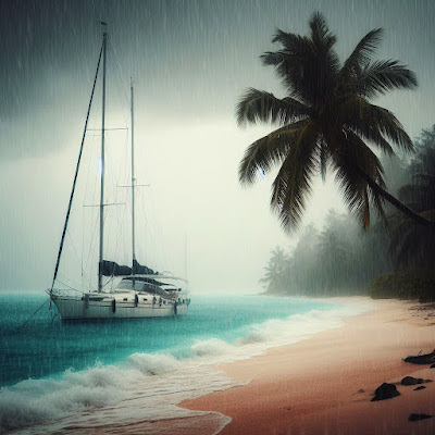 raining over modern Bahamas village settlement