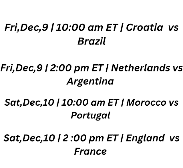 Here is the full 2022 FIFA World Cup quarter-final match schedule: