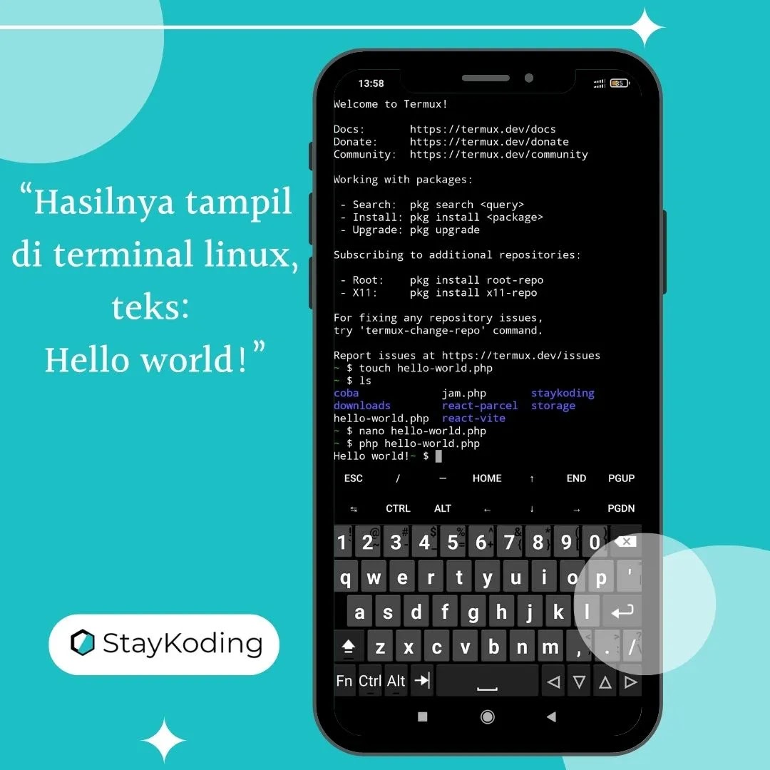 hasil eksekusi kode php di termux