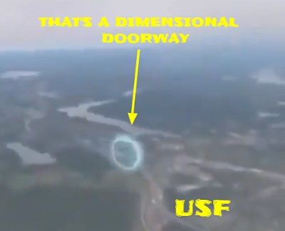 Stargate dimensional portal filmed from the window of a plane.