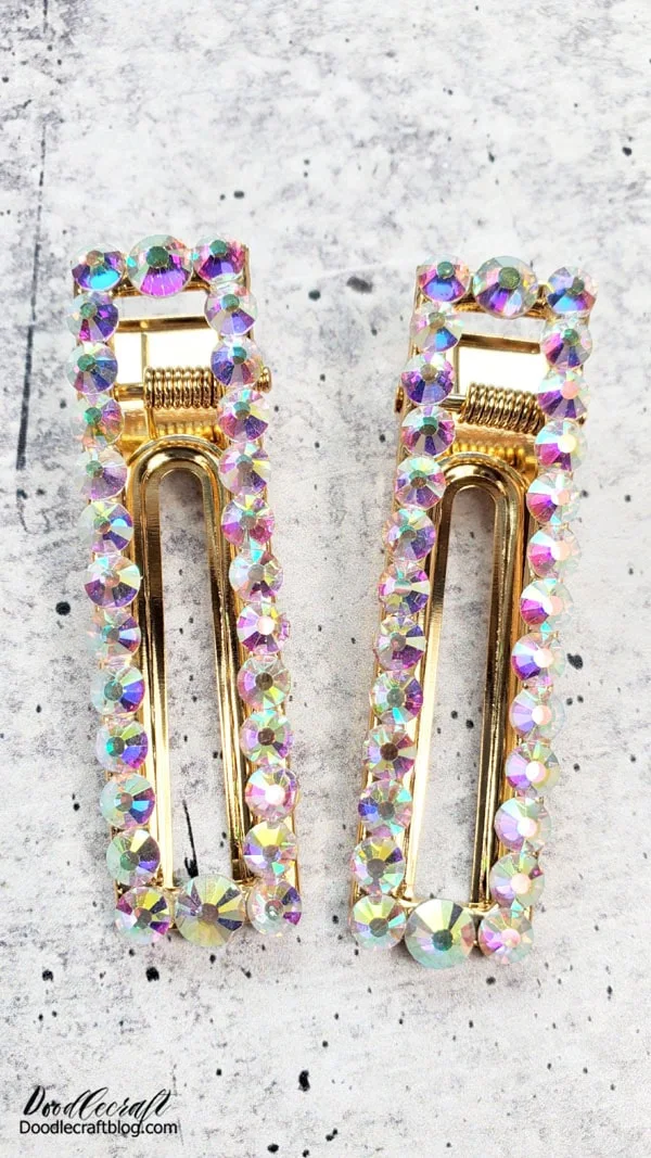 I love the aurora borealis shimmery finish on these rhinestones, so that's what I gravitate towards.    However, you can make these with any/or a variety of color, shade of finish of rhinestone or gem.