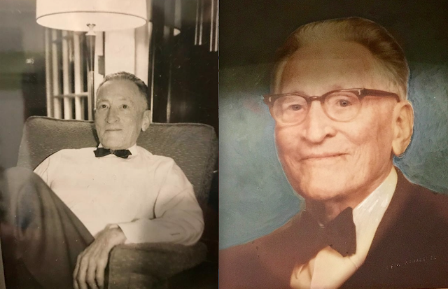 two photos of William DeHaven over the years, wearing a bow tie