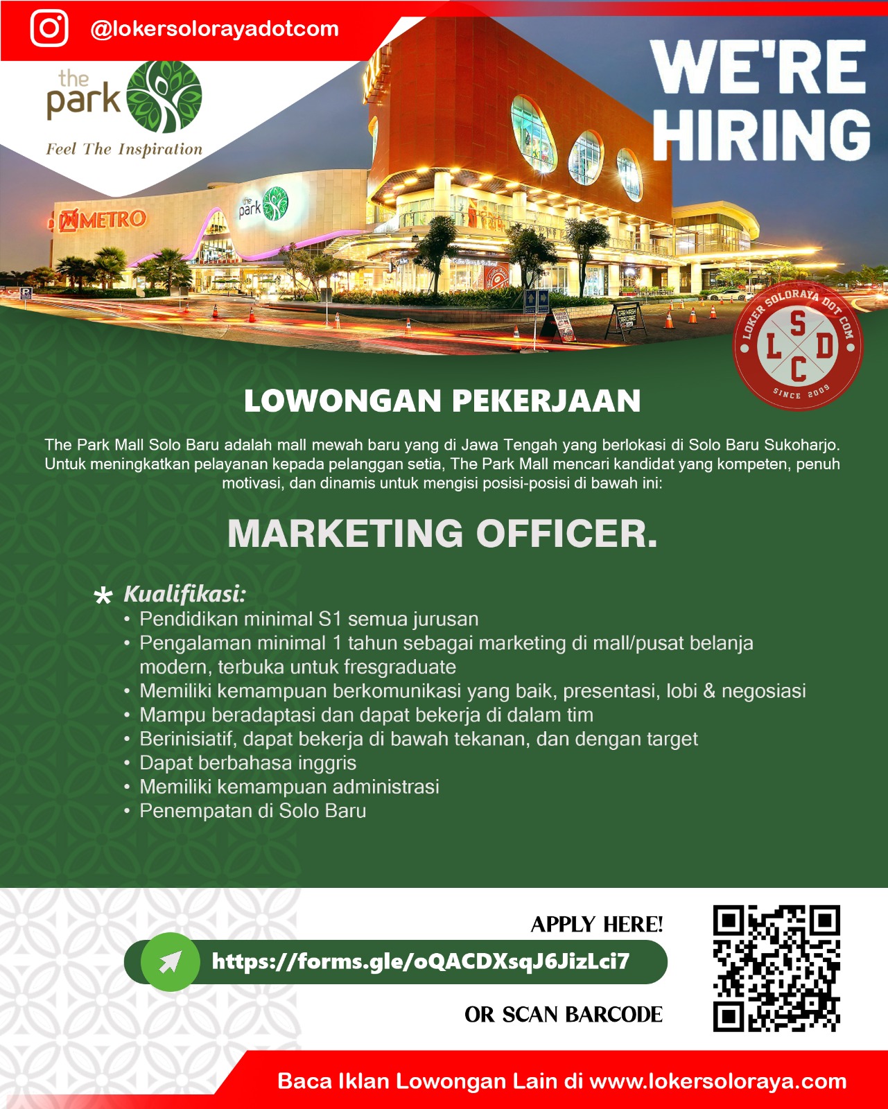 Loker Sukoharjo Update di The Park Mall Solo Baru