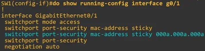 show running config sticky secure mac address