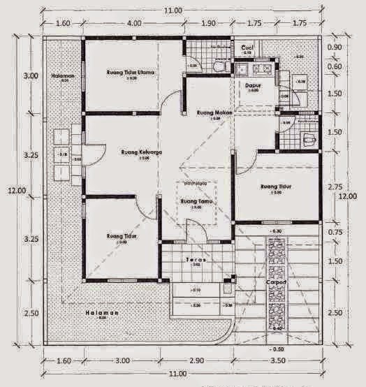 Gambar Denah Rumah Minimalis Sederhana 1 Lantai 3 Kamar 