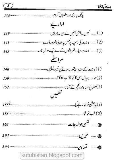 Contents of the Urdu book Basant Kia Hai by Mufti Abu Lubaba Shah Mansoor