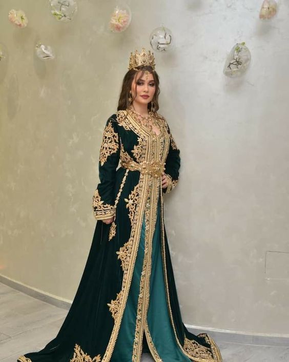 caftan mariage vert mobra velours 2021