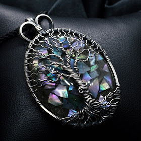 Right view: Silver Tree of Life Necklace Pendant With Glow in the Dark Mother of Pearl Orgonite