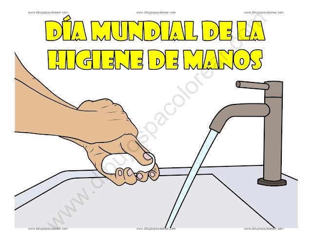 Día mundial de la Higiene de Manos dibujo a color y para colorear