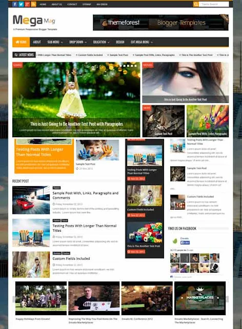 Mega Mag Blogger Template is another modern blogger template. Its clean and fresh style responsive blogger design and highly user friendly blogger template news This theme is suitable for news, magazines and personal websites.