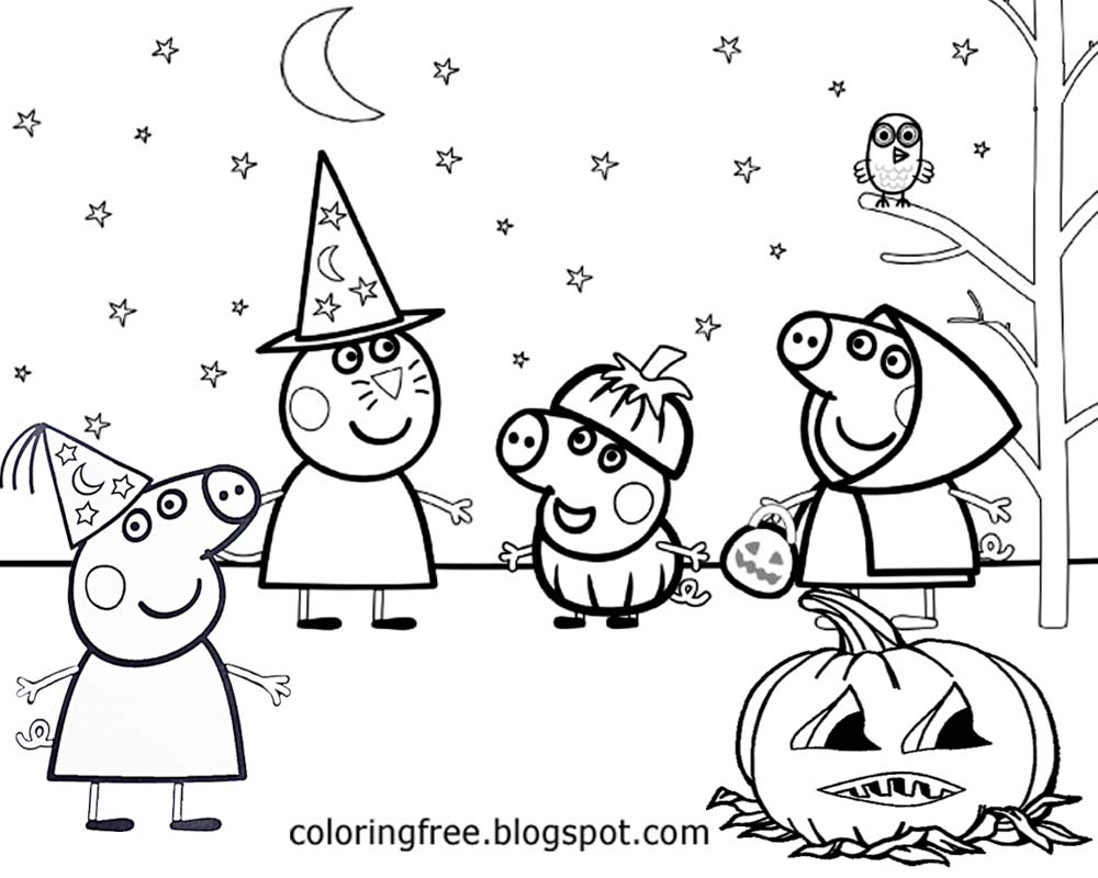 Big drawing of Peppa pig printable clipart easy Halloween coloring page for pre school playgroup