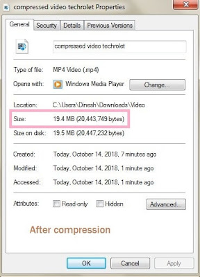 compressed video size