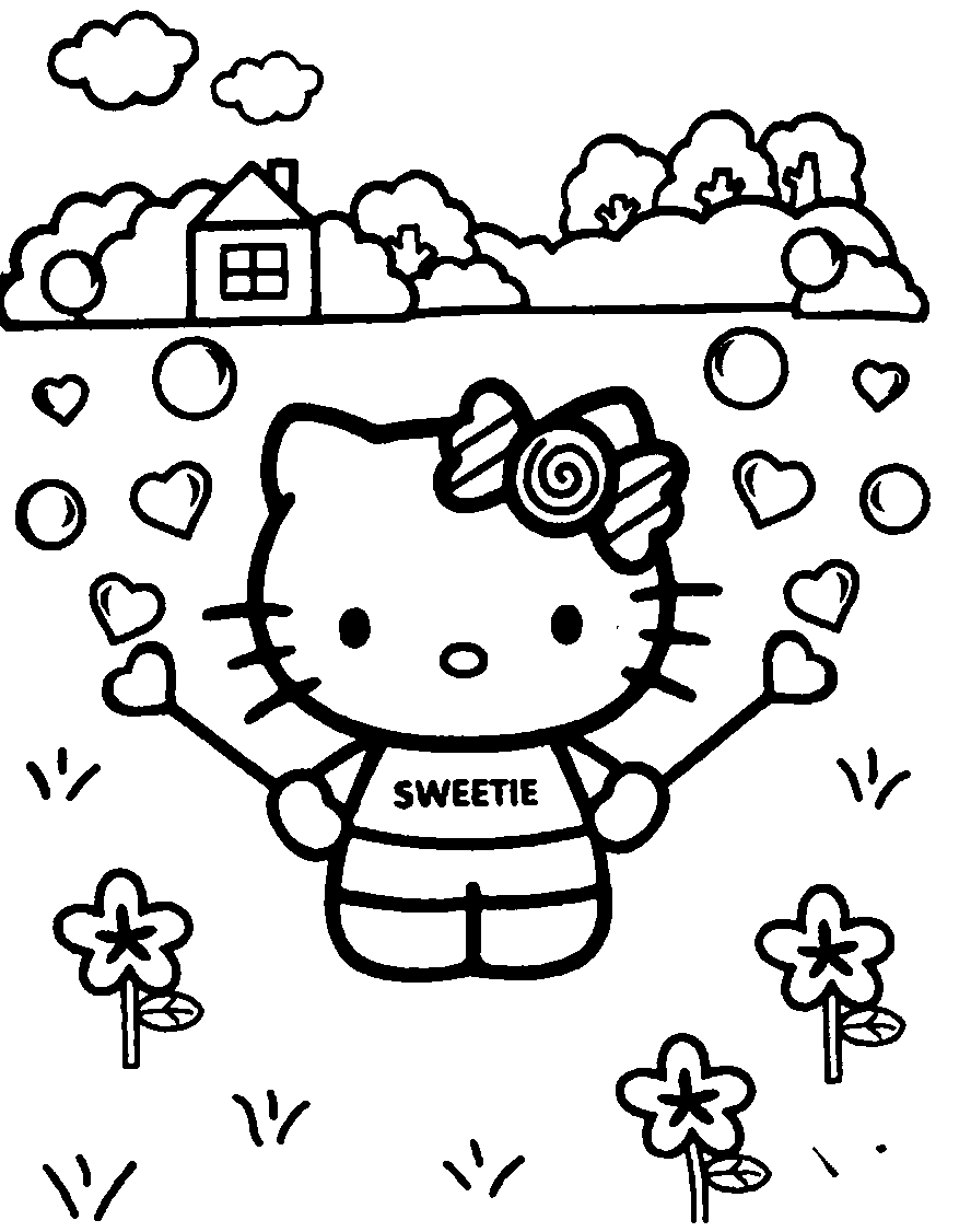 Ausmalbilder zum Ausdrucken: Hello Kitty Ausmalbilder