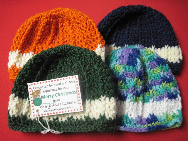 Crocheted hats for Operation Christmas Child shoeboxes.