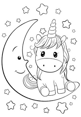 Dibujo de unicornio en la luna para colorear