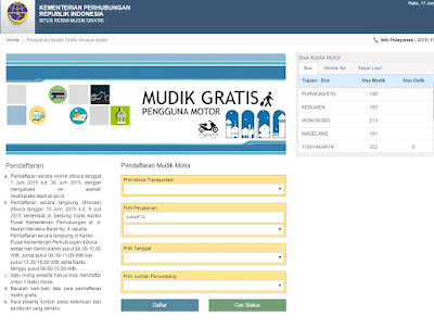 Situs online pendaftaran mudik gratis Kementerian Perhubungan