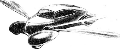Аэромобиль будущего, построенный по принципу машущих крыльев. Его стальные тонкие плоскости напоминают легкие крылья стрекозы.