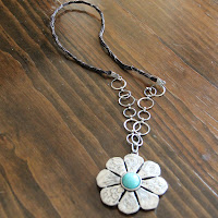 Turquoise and Metal Desert Flower Necklace by hotGlued