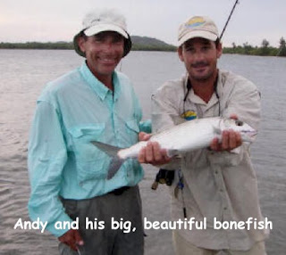 Photo of Andy and his guide, Kessel, who is holding a bonefish