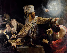 Rembrant's painting of Balthazar's Feast: mysterious writing on the wall