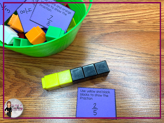 students will choose a card and the blocks needed to show the fraction