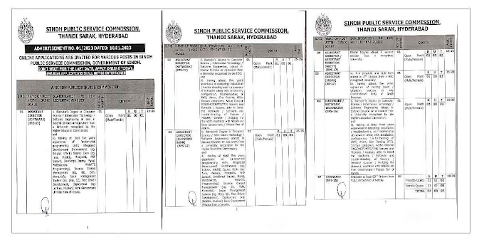 Sindh Public Service Commission SPSC Jobs Hyderabad Advertisement No: 1/2023