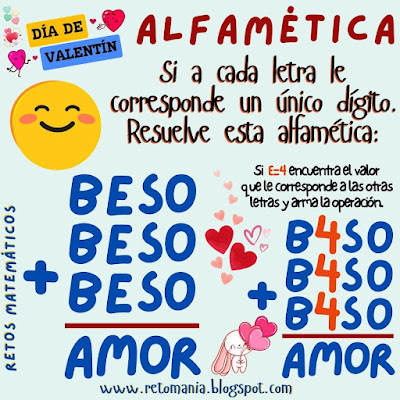 Alfamética, Alfametika, Alfametik, Criptoaritmética, Juego de letras, Juego de Palabras, Suma de letras, Suma de Palabras, Retos mentales, Retos virales, San Valentín, Día de San Valentín, Día de los enamorados, Gimnasia matemática, Gimnasia cerebral, Pasatiempos, Problemas matemáticos, Desafíos matemáticos