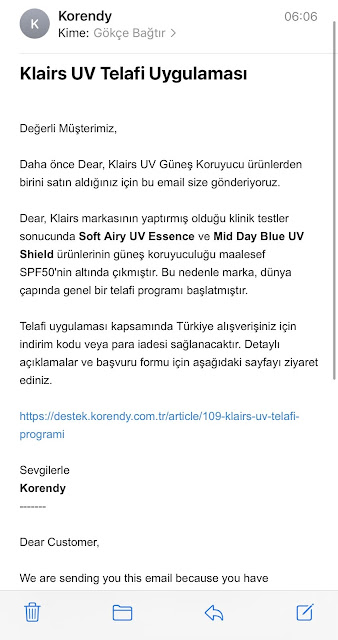 korendy klairs uv telafi uygulaması