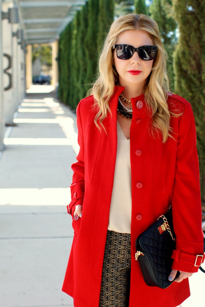 red wool trench coat for the holidays