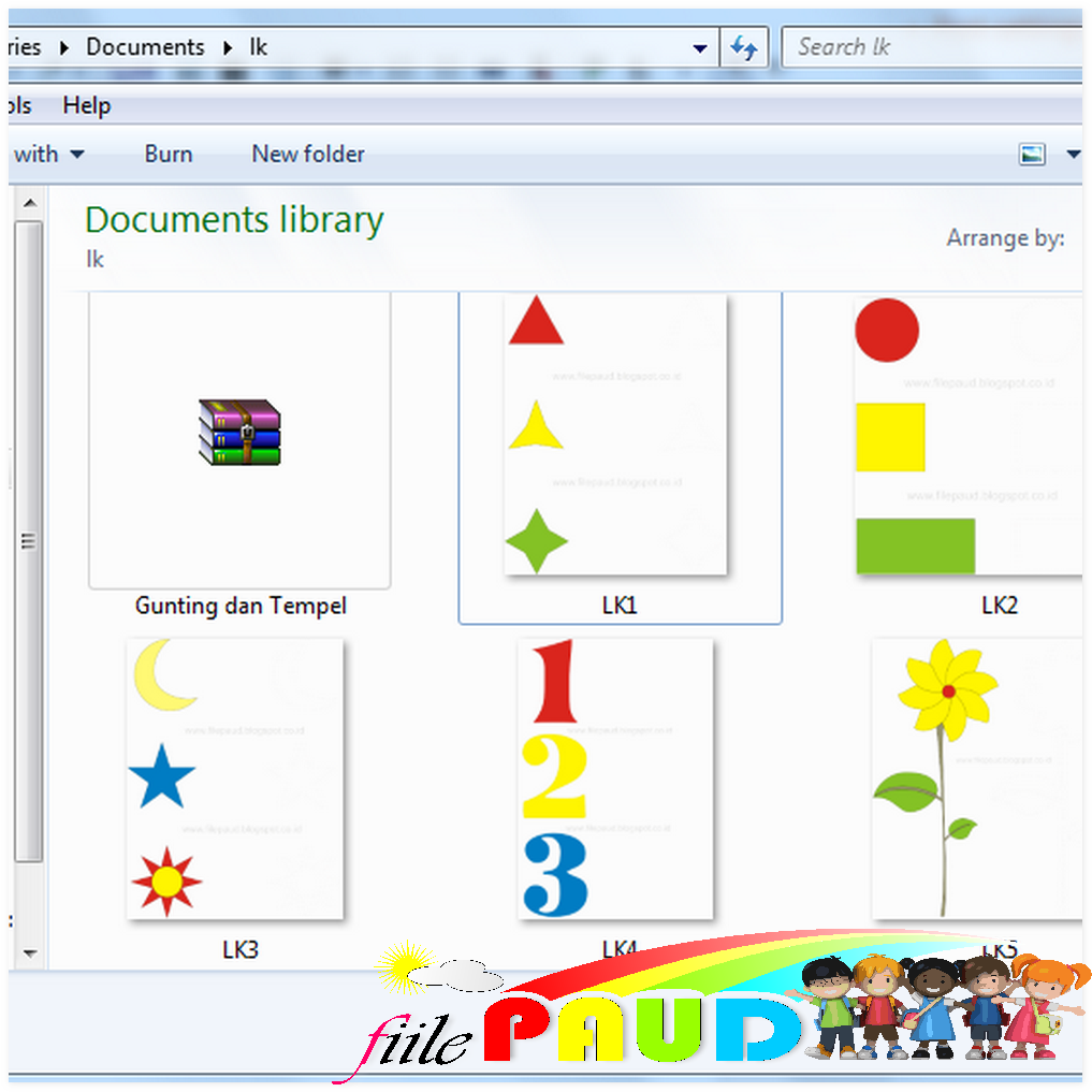 Download Contoh Lembar Kerja PAUD (Gunting dan Tempel 