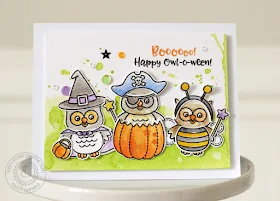 Sunny Studio Stamps: Happy Owl-o-ween Trio Of Costumed Owls Card by Nancy Damiano