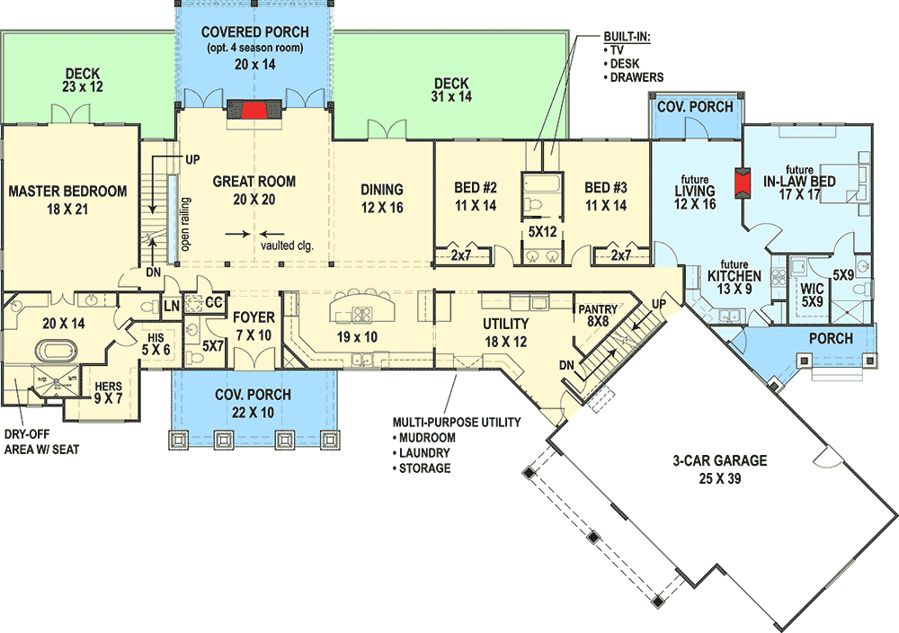 Plan 12309JL: Lovely Craftsman with Future In-Law Apartment