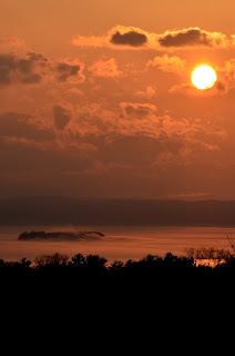 Sunset with marine layer over Lake Champlain & Juniper Island